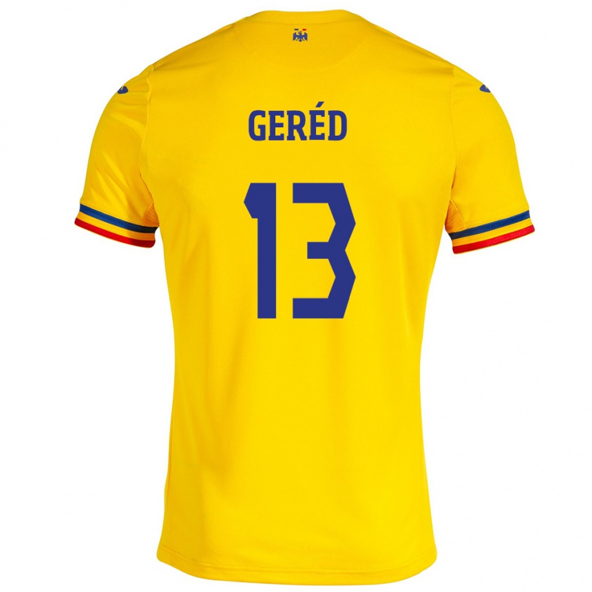 Kinder Fußball Rumänische Erika Geréd #13 Gelb Heimtrikot Trikot 24-26 T-Shirt Luxemburg