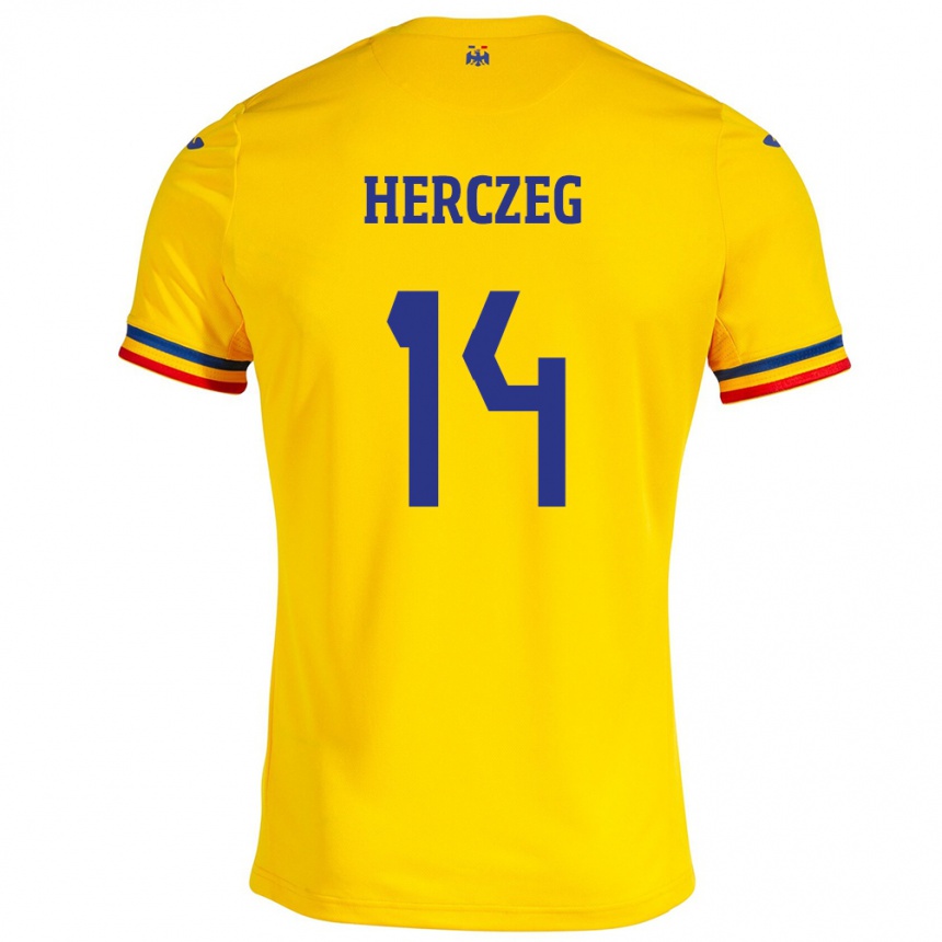 Kinder Fußball Rumänische Andrea Herczeg #14 Gelb Heimtrikot Trikot 24-26 T-Shirt Luxemburg