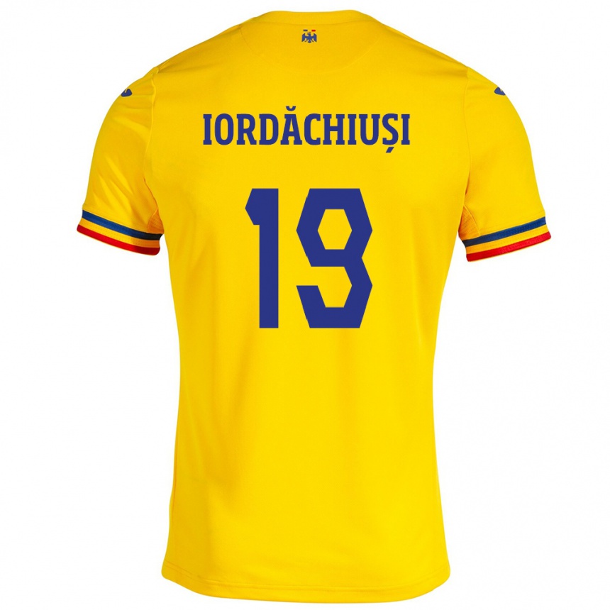 Kinder Fußball Rumänische Olga Iordăchiuși #19 Gelb Heimtrikot Trikot 24-26 T-Shirt Luxemburg