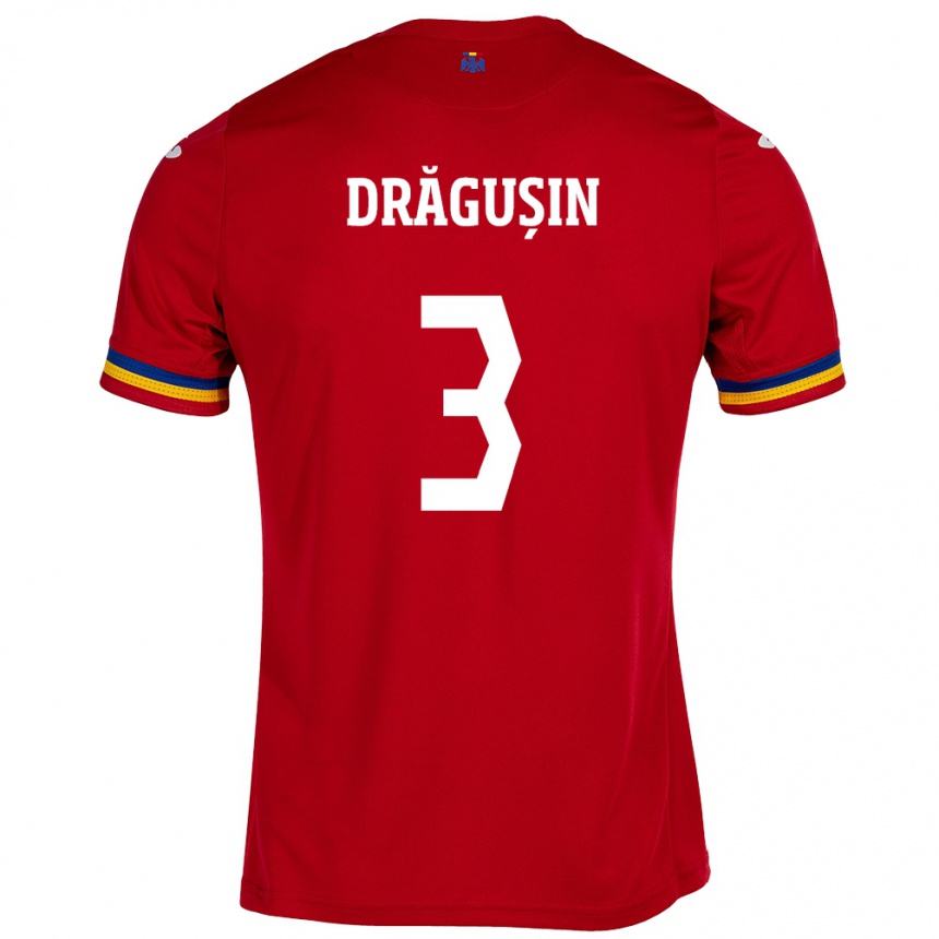 Kinder Fußball Rumänische Radu Drăgușin #3 Rot Auswärtstrikot Trikot 24-26 T-Shirt Luxemburg