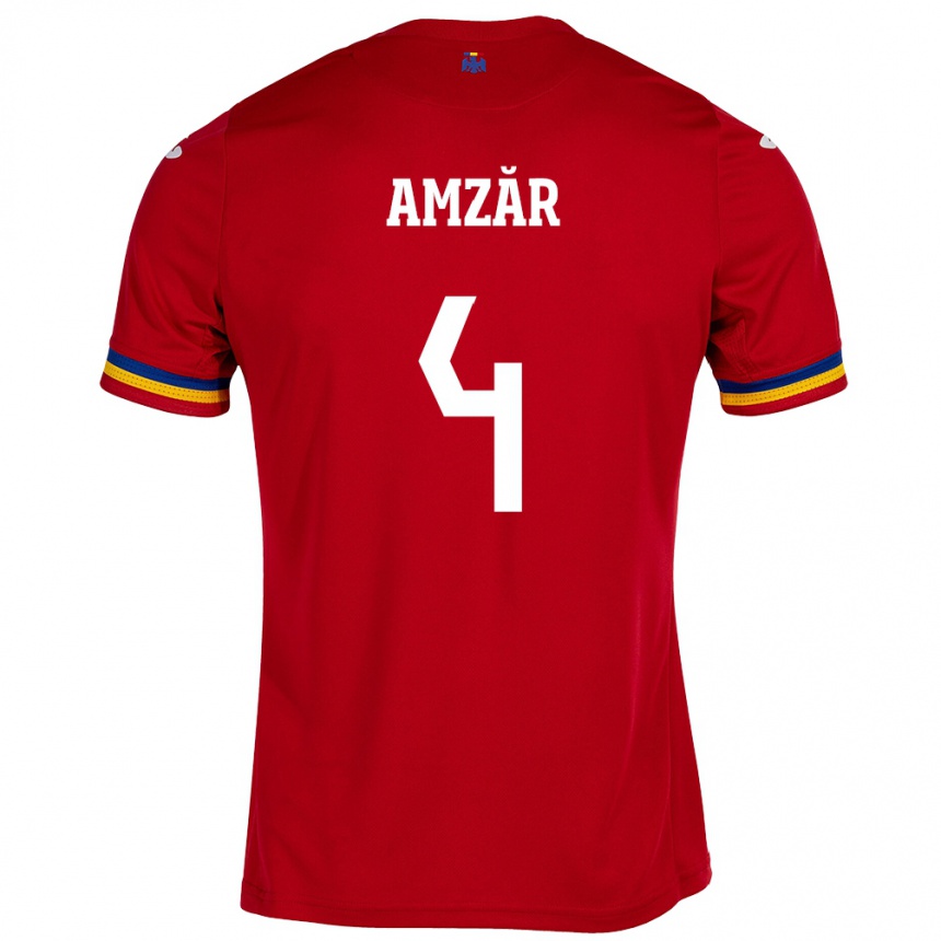 Kinder Fußball Rumänische Costin Amzăr #4 Rot Auswärtstrikot Trikot 24-26 T-Shirt Luxemburg