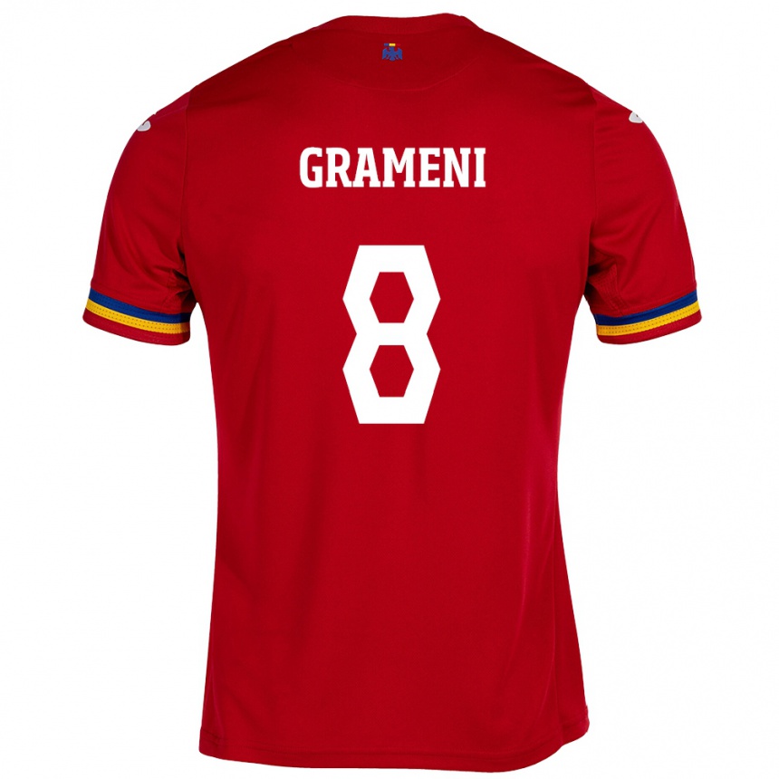 Kinder Fußball Rumänische Constantin Grameni #8 Rot Auswärtstrikot Trikot 24-26 T-Shirt Luxemburg