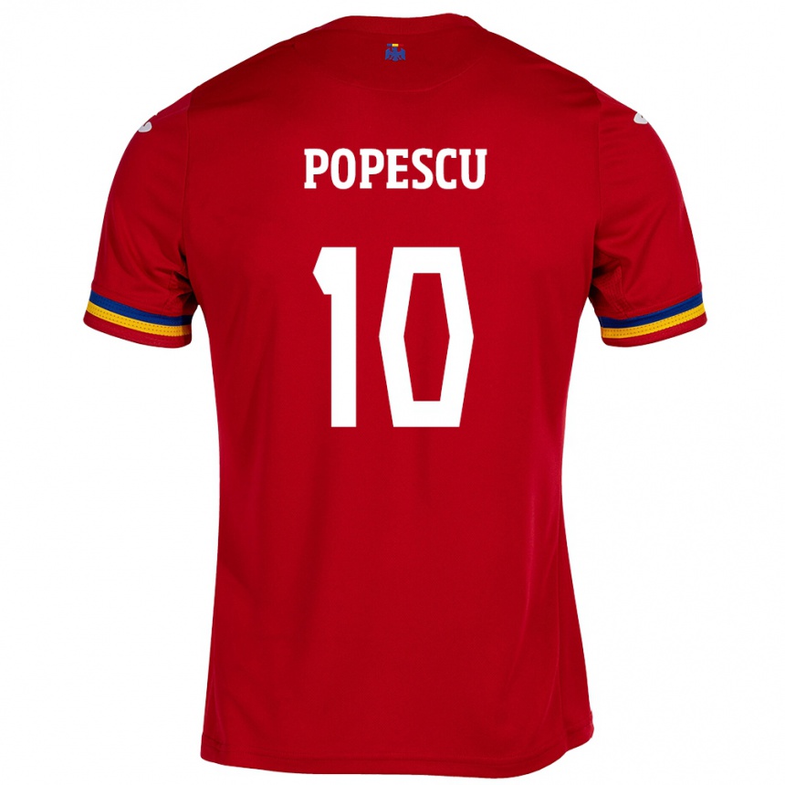 Kinder Fußball Rumänische Octavian Popescu #10 Rot Auswärtstrikot Trikot 24-26 T-Shirt Luxemburg