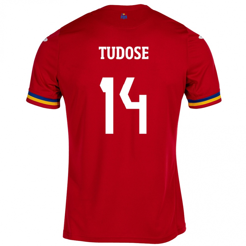 Kinder Fußball Rumänische Mario Tudose #14 Rot Auswärtstrikot Trikot 24-26 T-Shirt Luxemburg