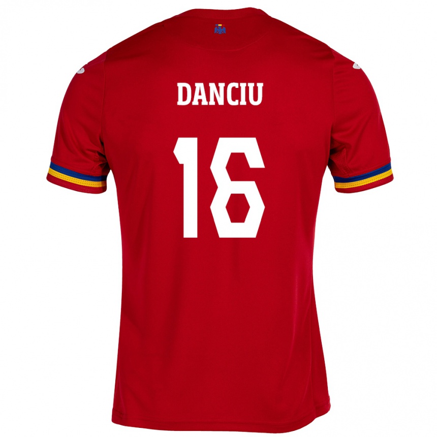 Kinder Fußball Rumänische Marian Danciu #16 Rot Auswärtstrikot Trikot 24-26 T-Shirt Luxemburg