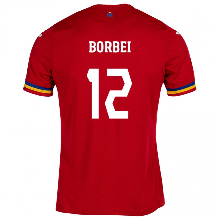 Kinder Fußball Rumänische Alexandru Borbei #12 Rot Auswärtstrikot Trikot 24-26 T-Shirt Luxemburg