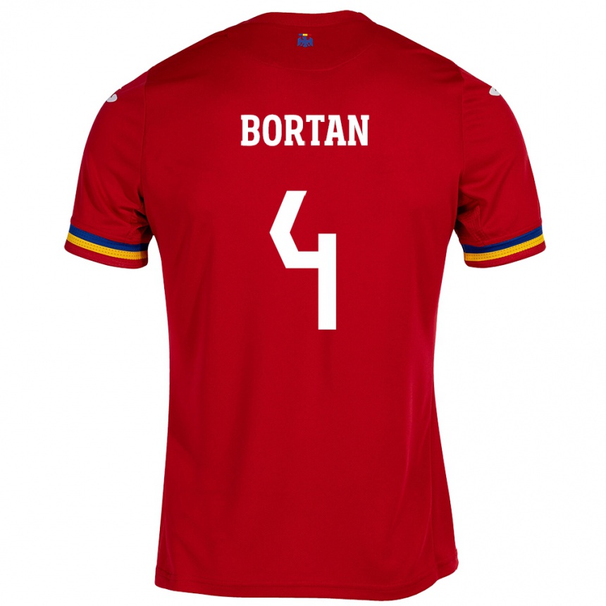 Kinder Fußball Rumänische Ioana Bortan #4 Rot Auswärtstrikot Trikot 24-26 T-Shirt Luxemburg