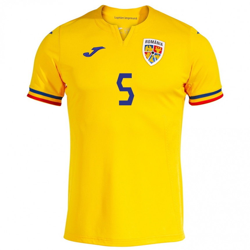 Herren Fußball Rumänische Gabriel Dănuleasă #5 Gelb Heimtrikot Trikot 24-26 T-Shirt Luxemburg