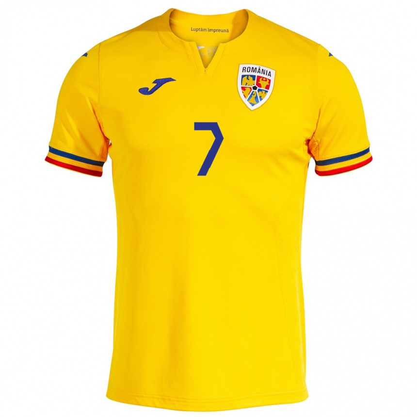 Herren Fußball Rumänische Ana Maria Vlădulescu #7 Gelb Heimtrikot Trikot 24-26 T-Shirt Luxemburg