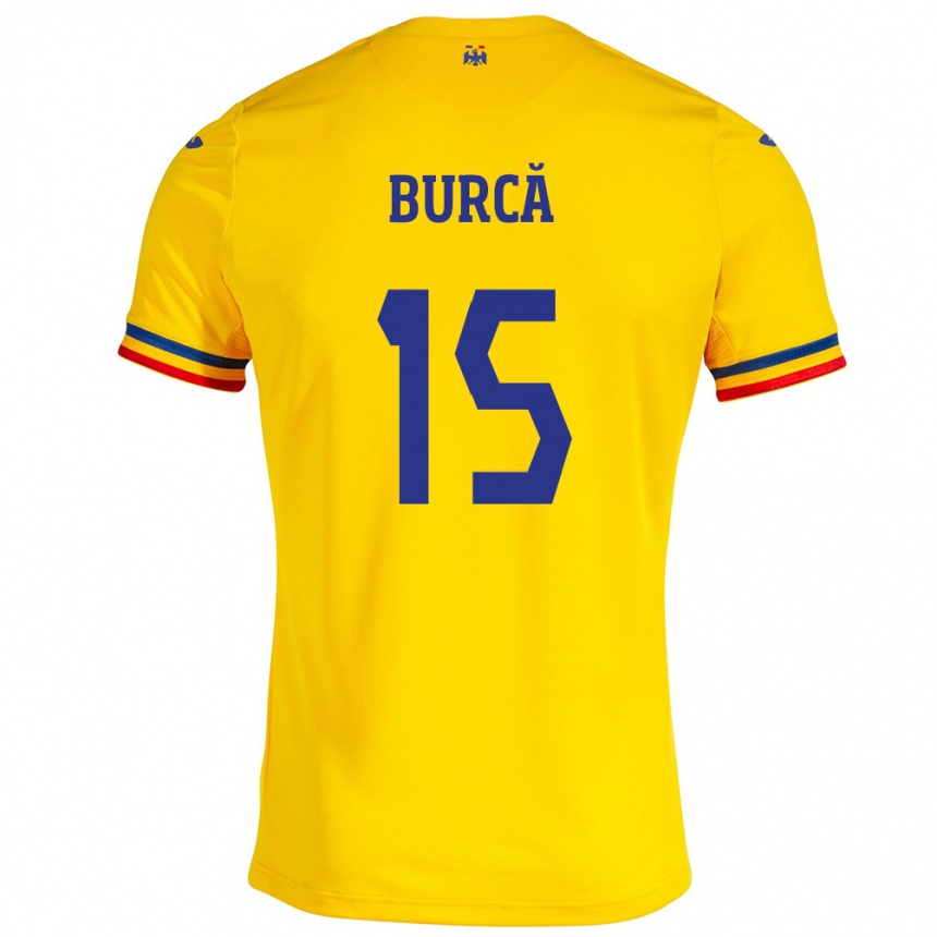 Herren Fußball Rumänische Andrei Burcă #15 Gelb Heimtrikot Trikot 24-26 T-Shirt Luxemburg