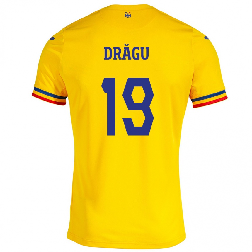 Herren Fußball Rumänische Denis Drăguş #19 Gelb Heimtrikot Trikot 24-26 T-Shirt Luxemburg