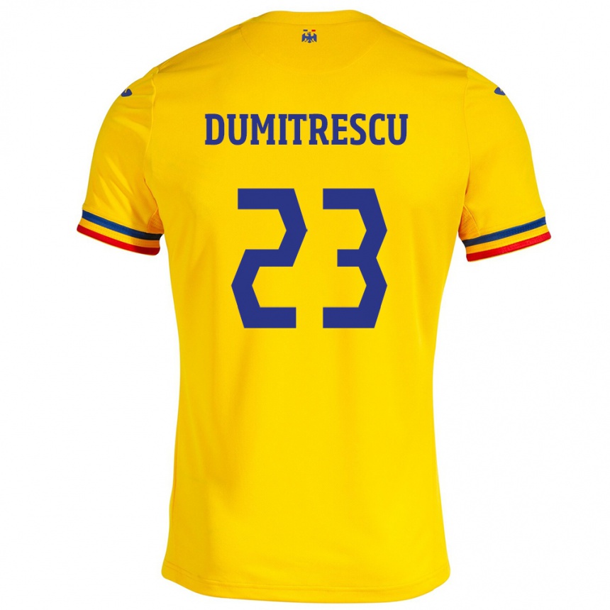 Herren Fußball Rumänische Andres Dumitrescu #23 Gelb Heimtrikot Trikot 24-26 T-Shirt Luxemburg