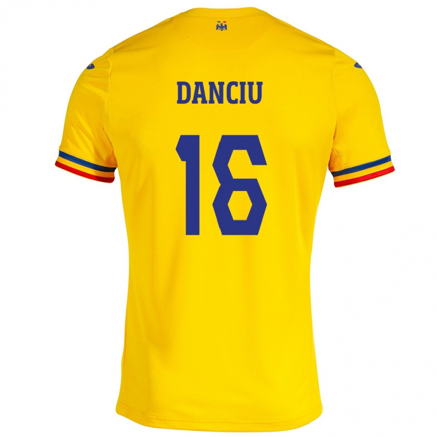 Herren Fußball Rumänische Marian Danciu #16 Gelb Heimtrikot Trikot 24-26 T-Shirt Luxemburg