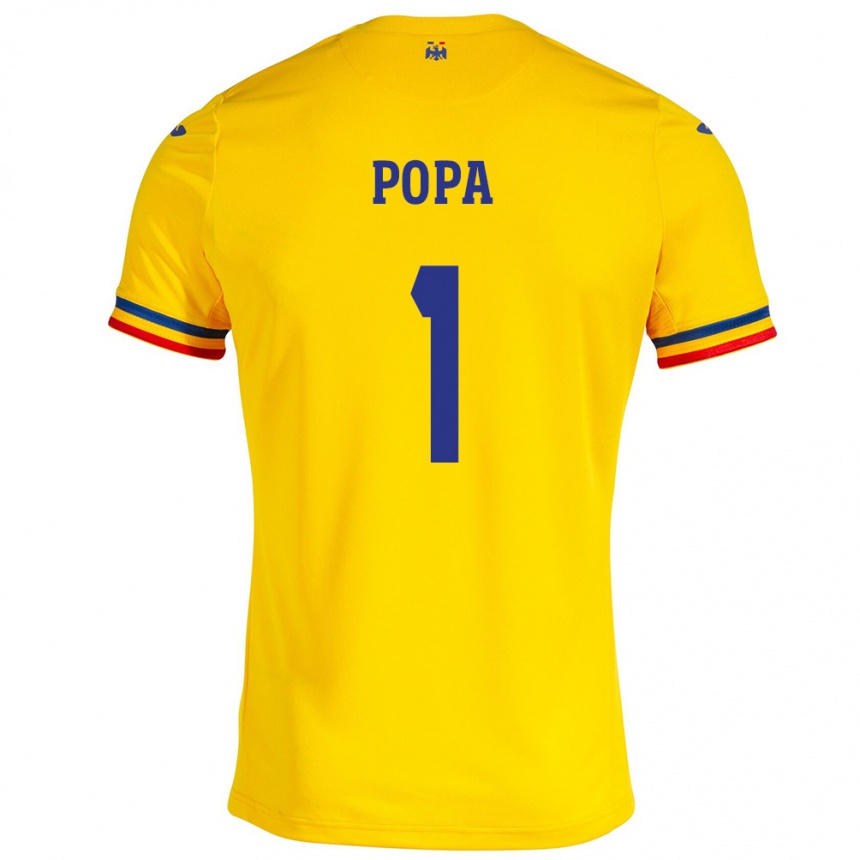 Herren Fußball Rumänische Robert Popa #1 Gelb Heimtrikot Trikot 24-26 T-Shirt Luxemburg
