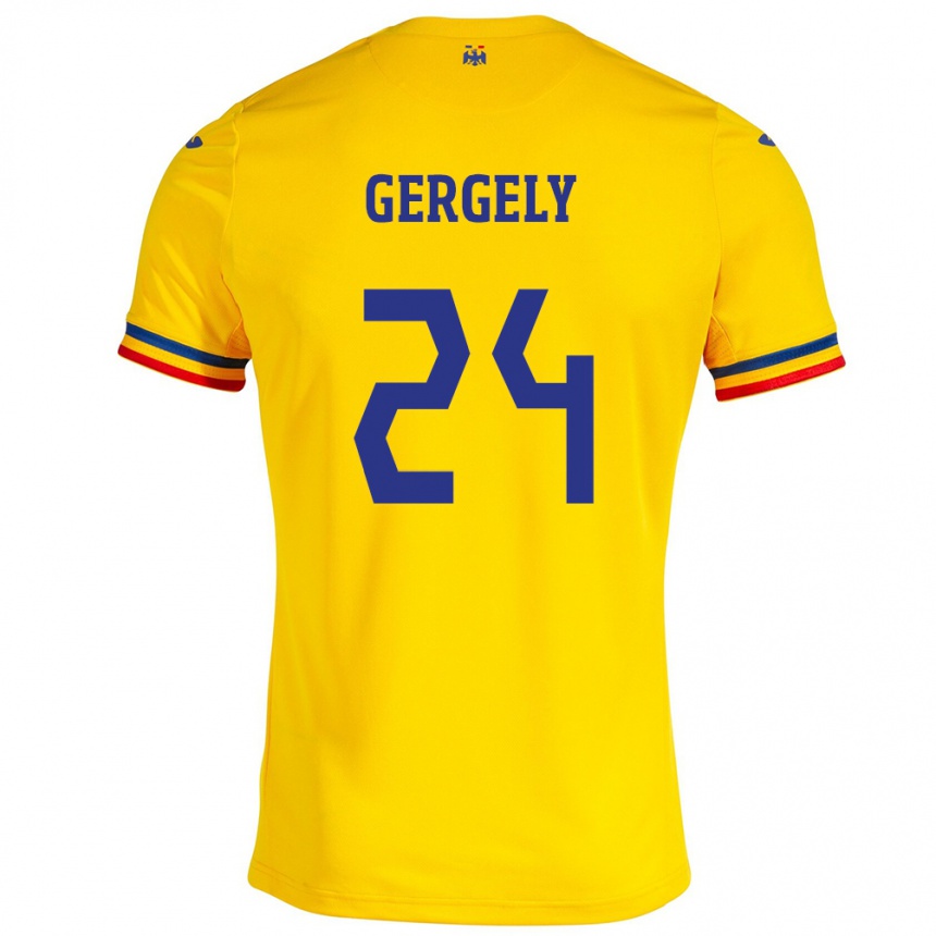 Herren Fußball Rumänische Botond Gergely #24 Gelb Heimtrikot Trikot 24-26 T-Shirt Luxemburg