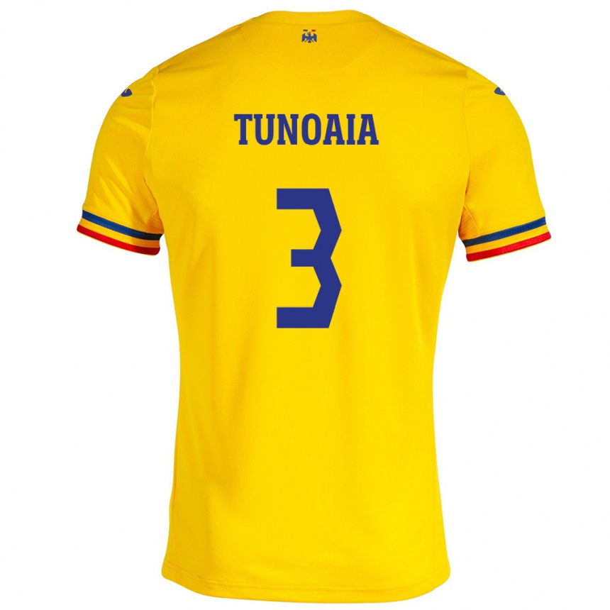 Herren Fußball Rumänische Alexandra Tunoaia #3 Gelb Heimtrikot Trikot 24-26 T-Shirt Luxemburg