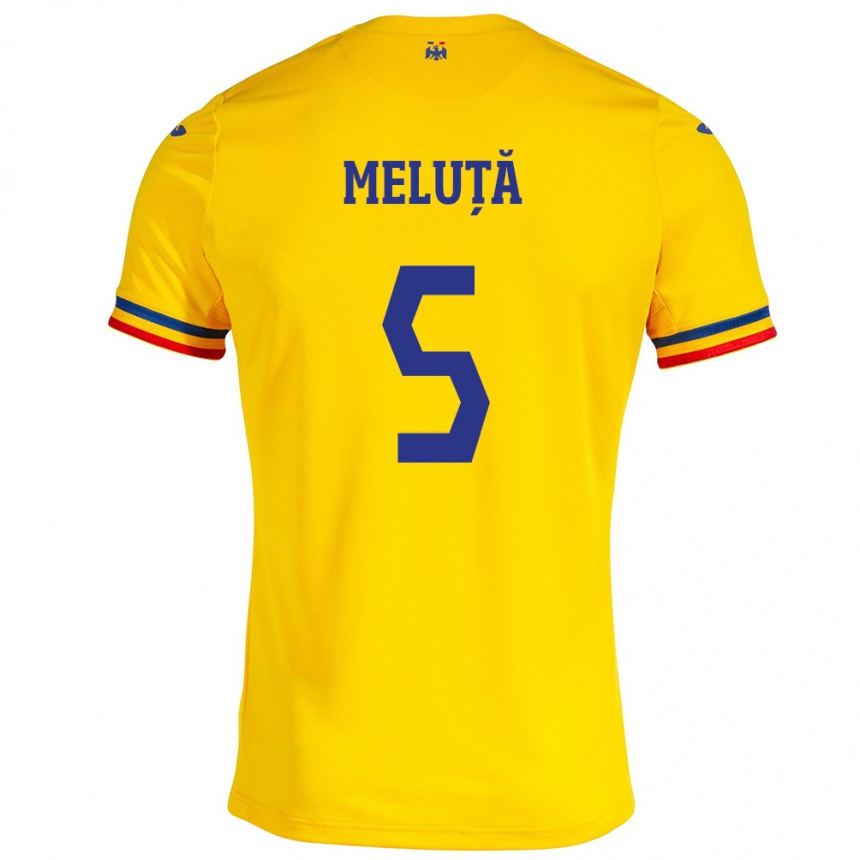 Herren Fußball Rumänische Teodora Meluță #5 Gelb Heimtrikot Trikot 24-26 T-Shirt Luxemburg