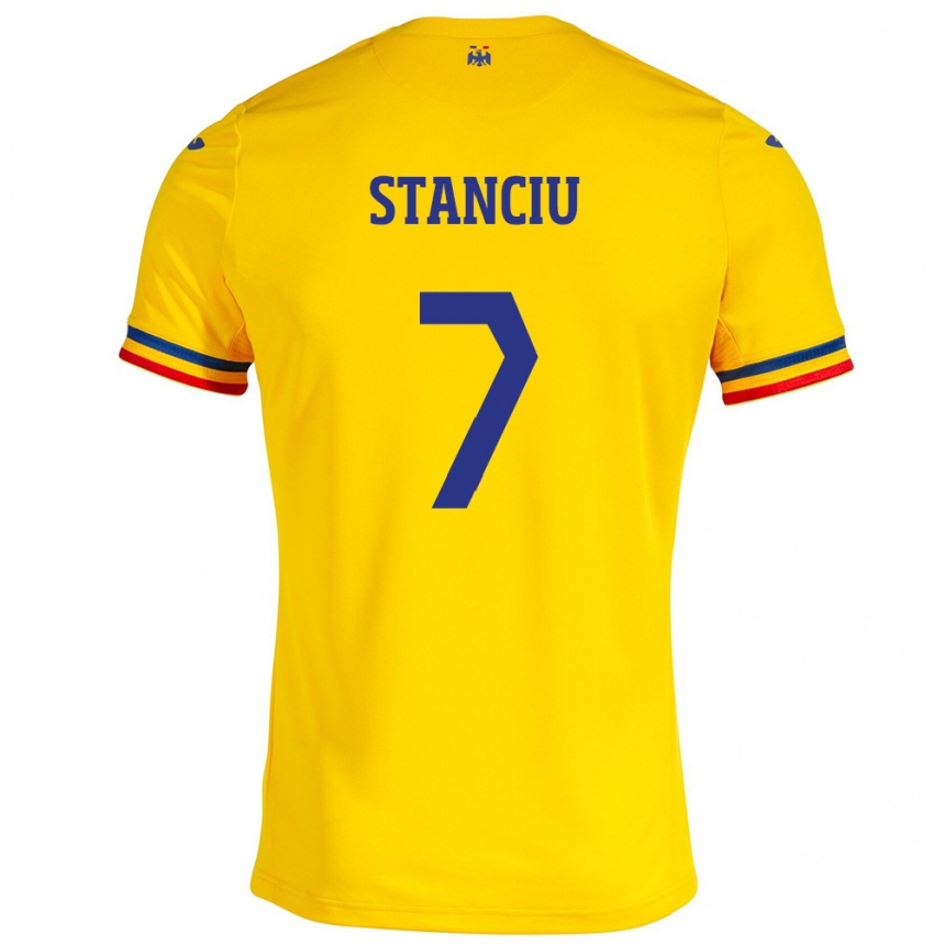 Herren Fußball Rumänische Ana Maria Stanciu #7 Gelb Heimtrikot Trikot 24-26 T-Shirt Luxemburg