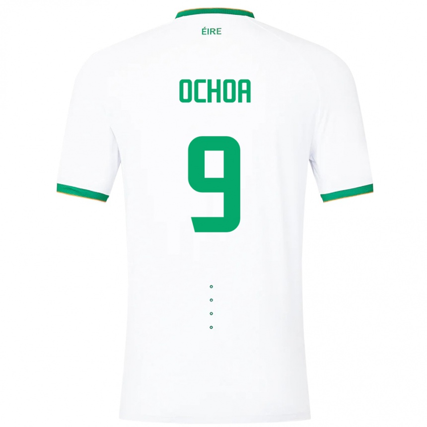 Herren Fußball Irische Aarón Ochoa #9 Weiß Auswärtstrikot Trikot 24-26 T-Shirt Luxemburg