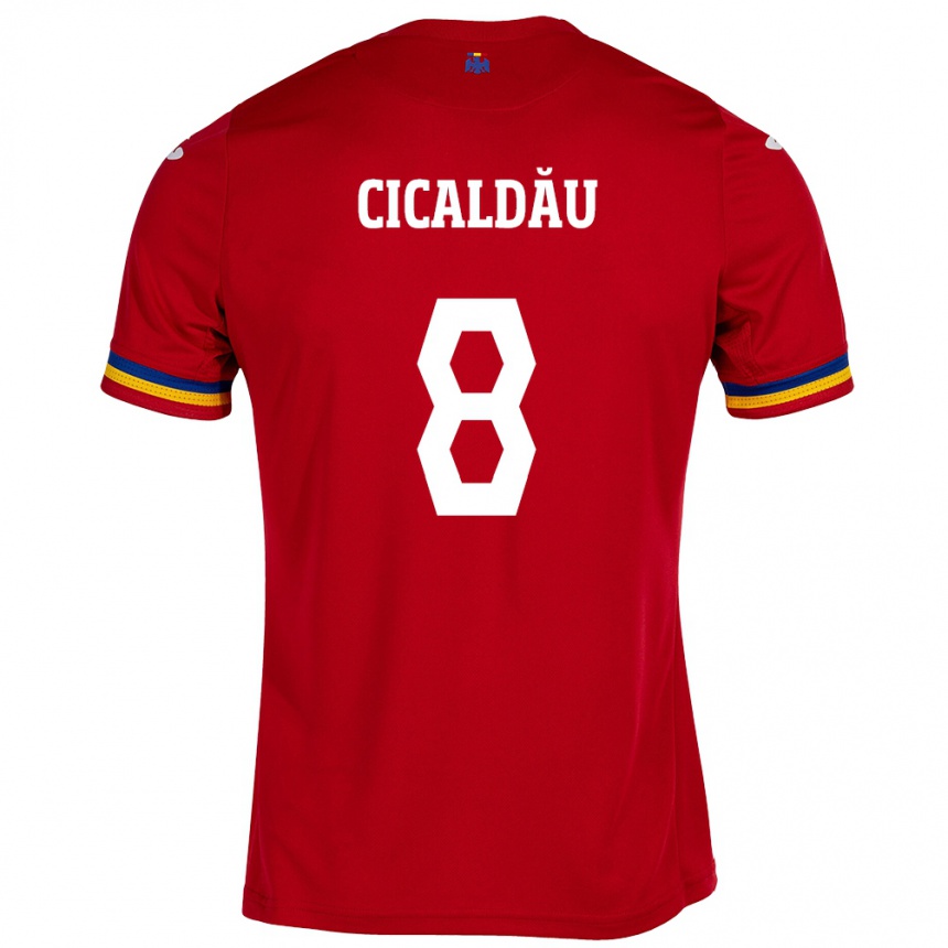 Herren Fußball Rumänische Alexandru Cicâldău #8 Rot Auswärtstrikot Trikot 24-26 T-Shirt Luxemburg