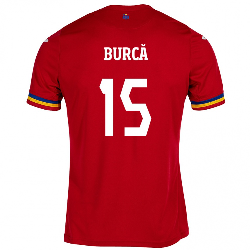 Herren Fußball Rumänische Andrei Burcă #15 Rot Auswärtstrikot Trikot 24-26 T-Shirt Luxemburg