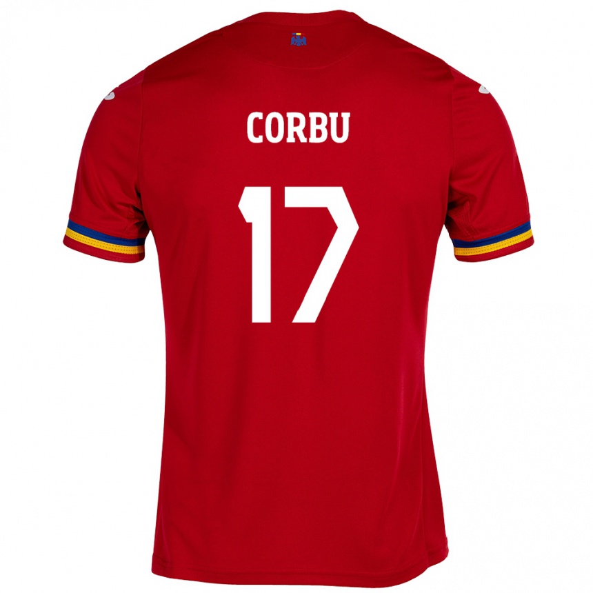 Herren Fußball Rumänische Marius Corbu #17 Rot Auswärtstrikot Trikot 24-26 T-Shirt Luxemburg