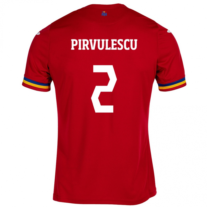 Herren Fußball Rumänische Sergiu Pîrvulescu #2 Rot Auswärtstrikot Trikot 24-26 T-Shirt Luxemburg