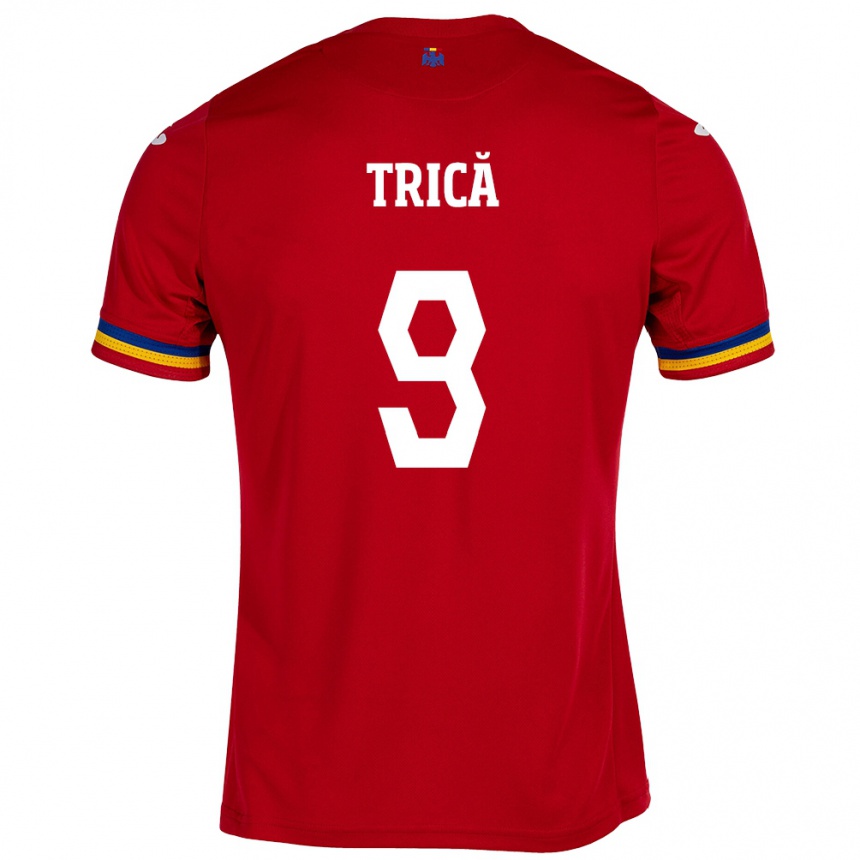 Herren Fußball Rumänische Atanas Trică #9 Rot Auswärtstrikot Trikot 24-26 T-Shirt Luxemburg