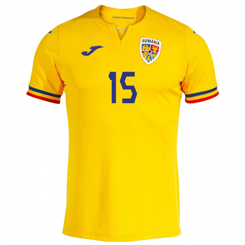 Damen Fußball Rumänische Cătălin Vulturar #15 Gelb Heimtrikot Trikot 24-26 T-Shirt Luxemburg