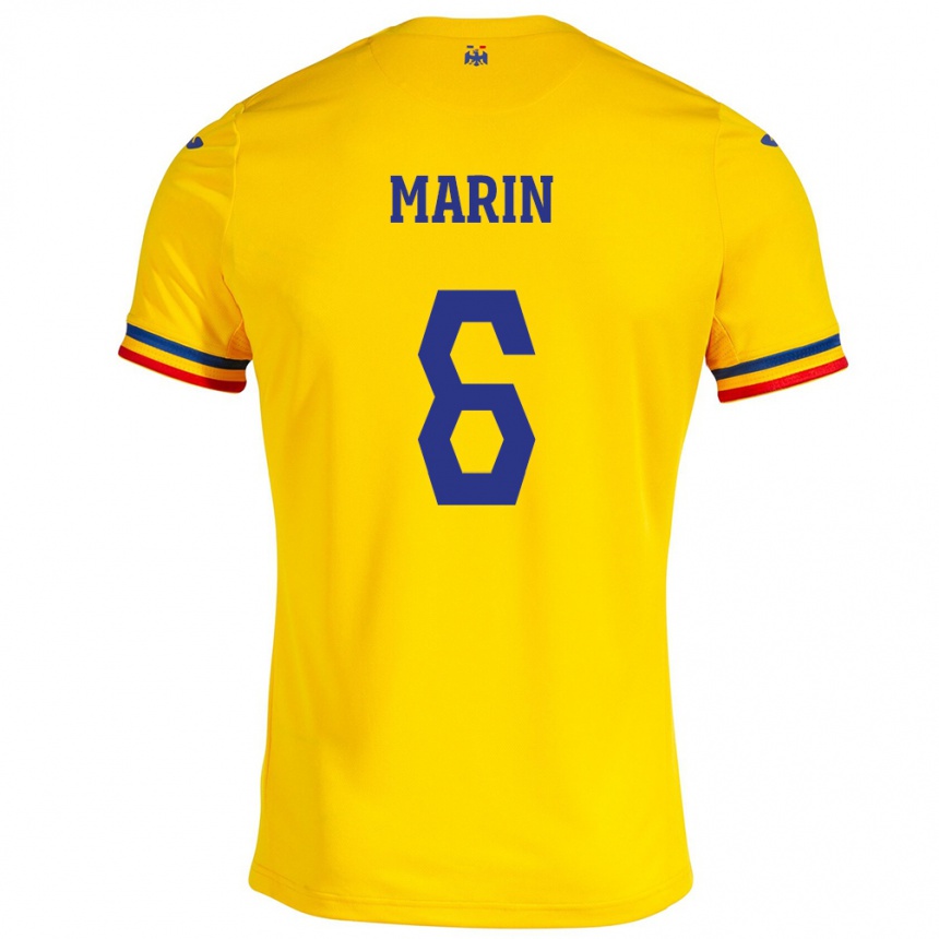 Damen Fußball Rumänische Marius Marin #6 Gelb Heimtrikot Trikot 24-26 T-Shirt Luxemburg