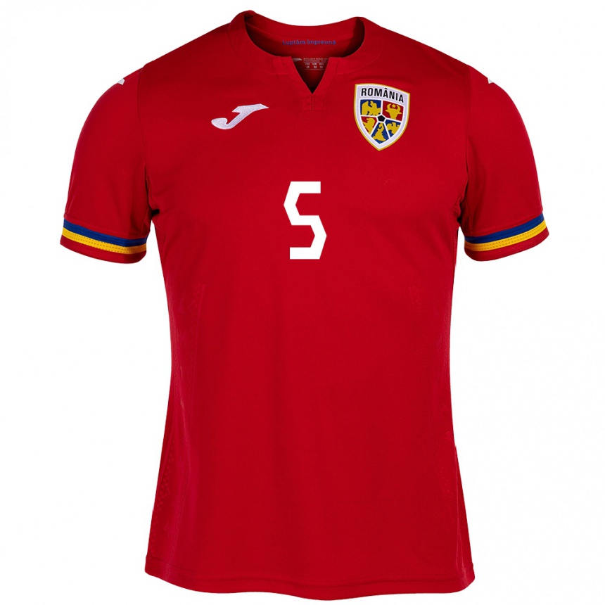 Damen Fußball Rumänische Gabriel Dănuleasă #5 Rot Auswärtstrikot Trikot 24-26 T-Shirt Luxemburg