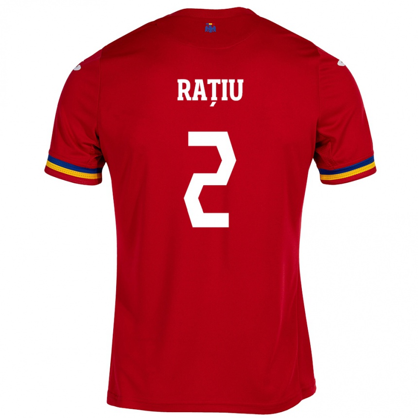 Damen Fußball Rumänische Andrei Rațiu #2 Rot Auswärtstrikot Trikot 24-26 T-Shirt Luxemburg