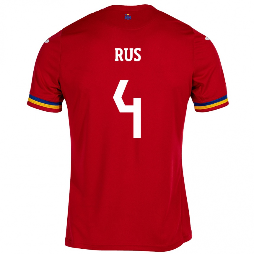 Damen Fußball Rumänische Adrian Rus #4 Rot Auswärtstrikot Trikot 24-26 T-Shirt Luxemburg