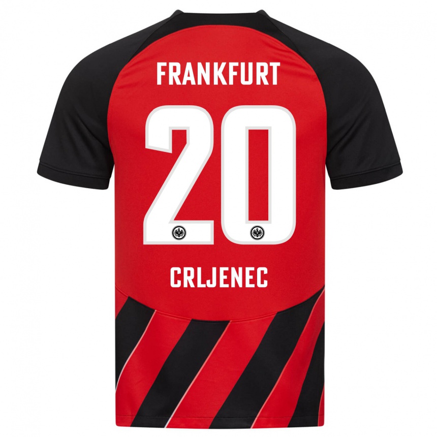 Kinder Fußball Dominik Crljenec #20 Rot Schwarz Heimtrikot Trikot 2023/24 T-Shirt Luxemburg