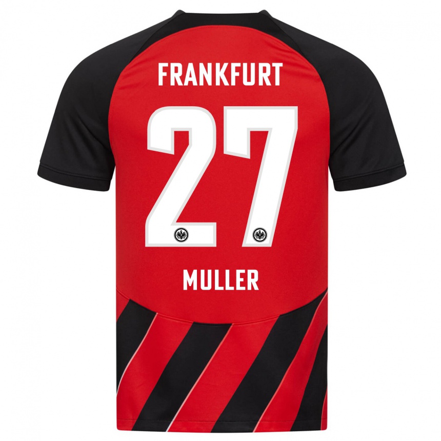 Kinder Fußball Mark Müller #27 Rot Schwarz Heimtrikot Trikot 2023/24 T-Shirt Luxemburg
