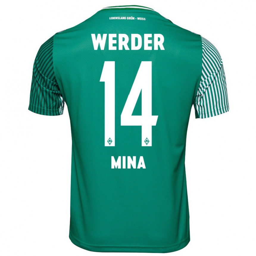 Kinder Fußball Johan Mina #14 Grün Heimtrikot Trikot 2023/24 T-Shirt Luxemburg