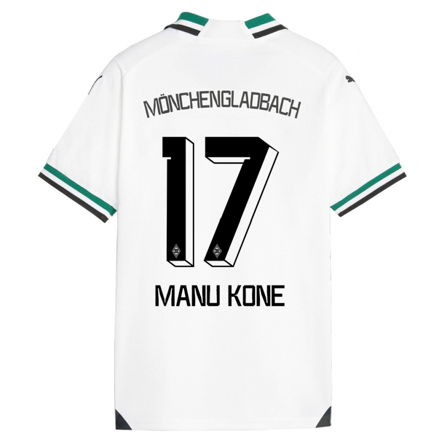 Kinder Fußball Manu Koné #17 Weiß Grün Heimtrikot Trikot 2023/24 T-Shirt Luxemburg