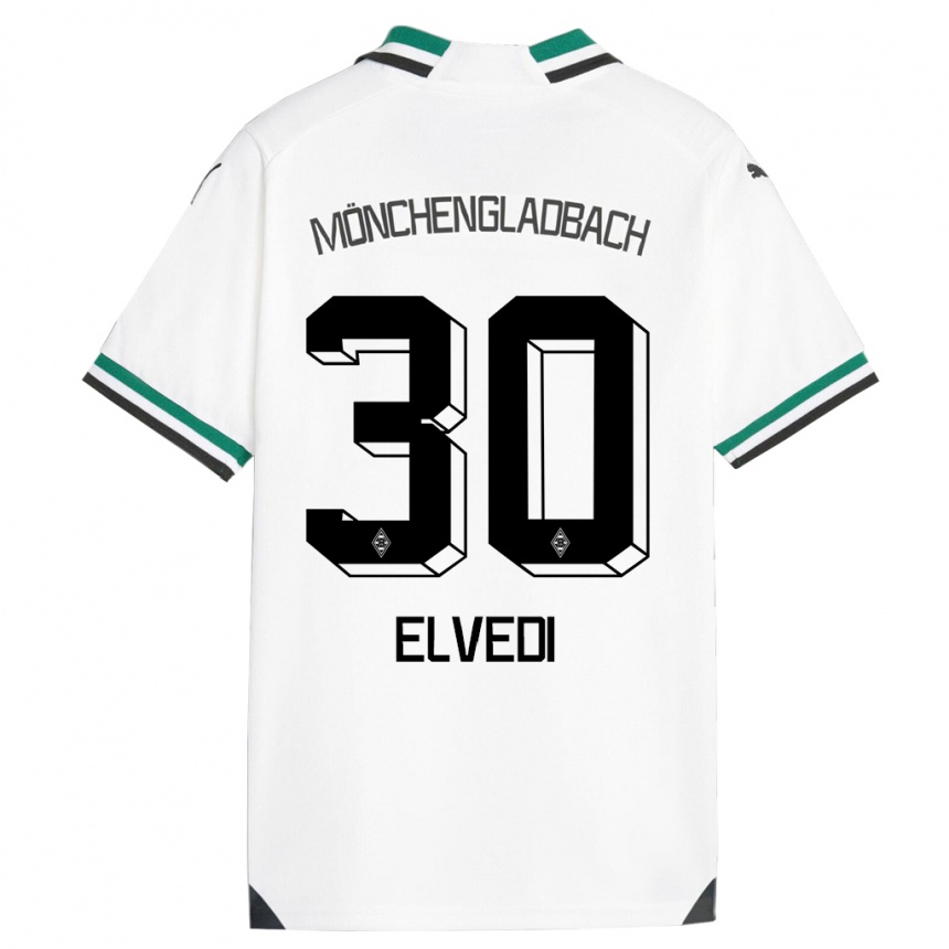 Kinder Fußball Nico Elvedi #30 Weiß Grün Heimtrikot Trikot 2023/24 T-Shirt Luxemburg