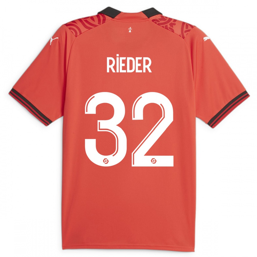 Kinder Fußball Fabian Rieder #32 Rot Heimtrikot Trikot 2023/24 T-Shirt Luxemburg