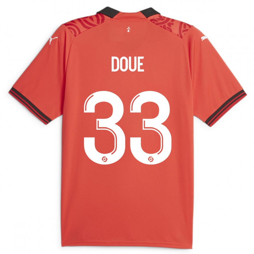 Kinder Fußball Désiré Doué #33 Rot Heimtrikot Trikot 2023/24 T-Shirt Luxemburg