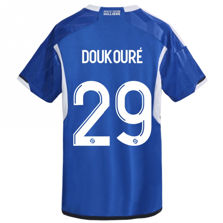 Kinder Fußball Ismaël Doukouré #29 Blau Heimtrikot Trikot 2023/24 T-Shirt Luxemburg