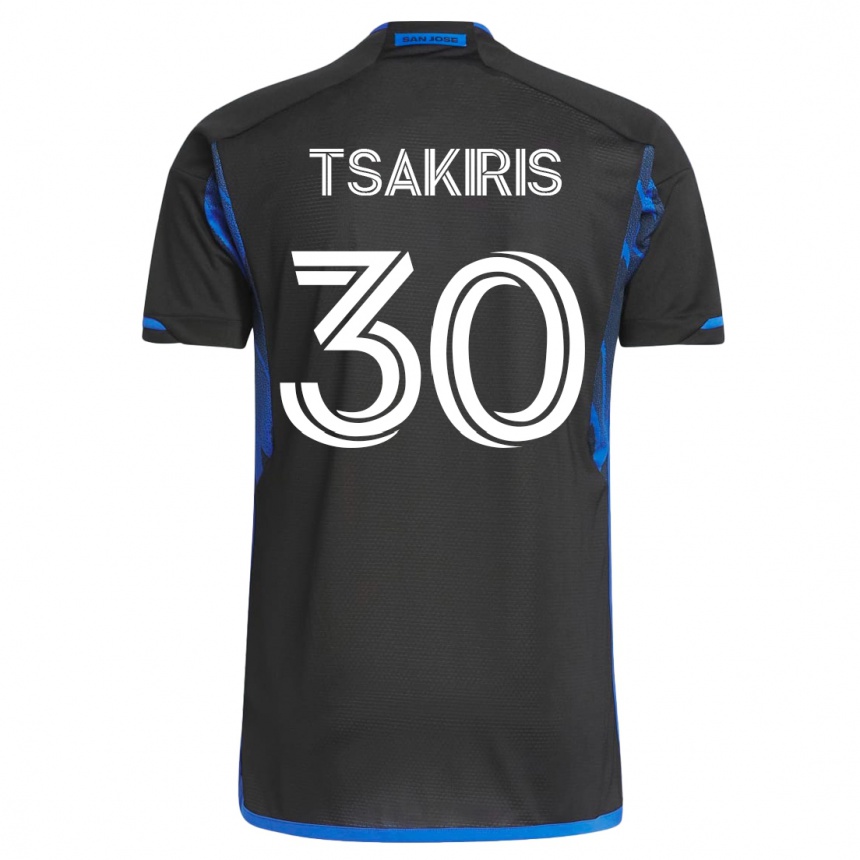 Kinder Fußball Niko Tsakiris #30 Blau Schwarz Heimtrikot Trikot 2023/24 T-Shirt Luxemburg