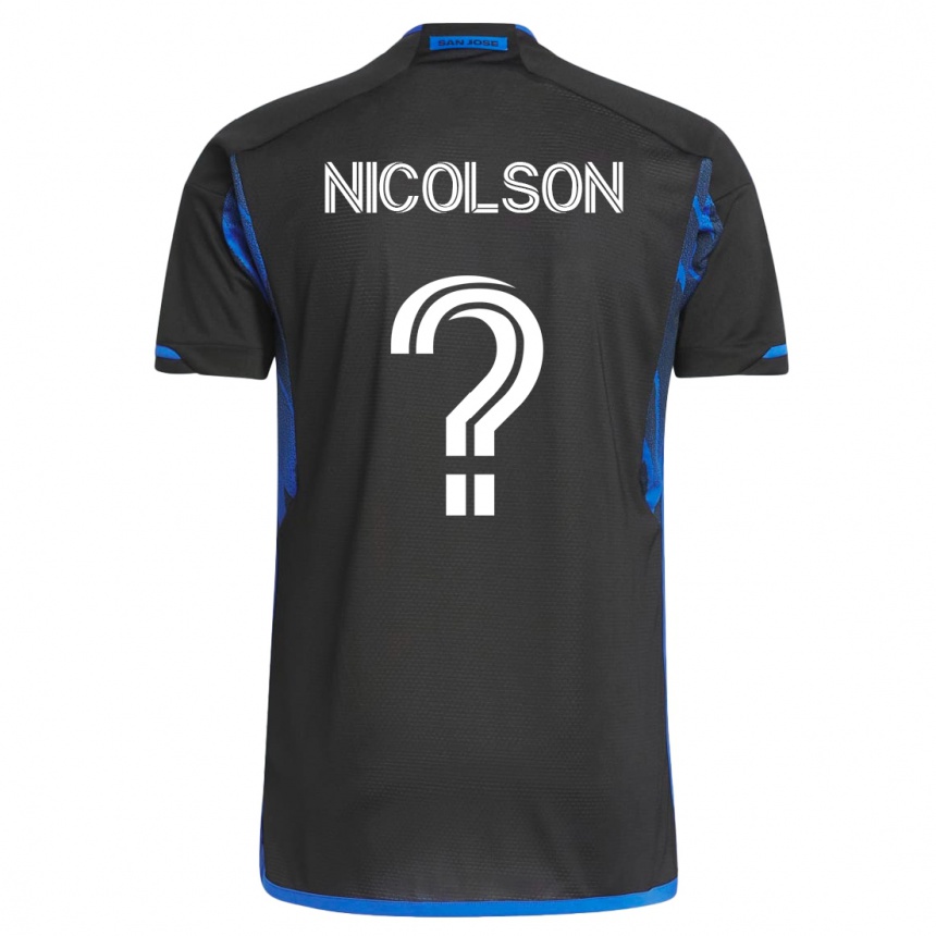Kinder Fußball John Nicolson #0 Blau Schwarz Heimtrikot Trikot 2023/24 T-Shirt Luxemburg
