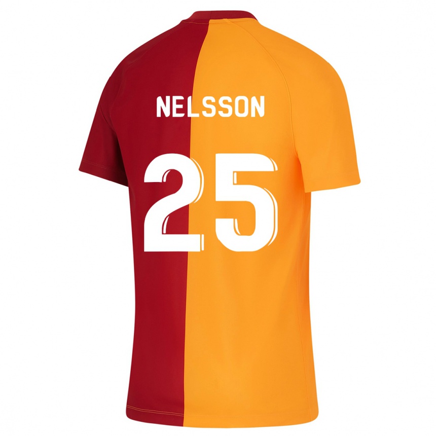 Kinder Fußball Victor Nelsson #25 Orangefarben Heimtrikot Trikot 2023/24 T-Shirt Luxemburg