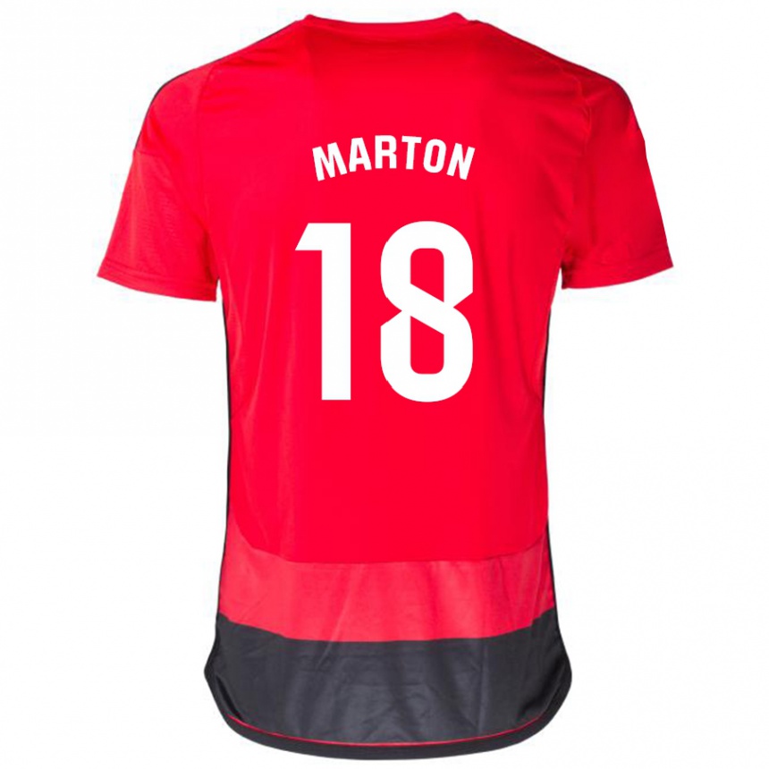 Kinder Fußball Javier Martón #18 Rot Schwarz Heimtrikot Trikot 2023/24 T-Shirt Luxemburg