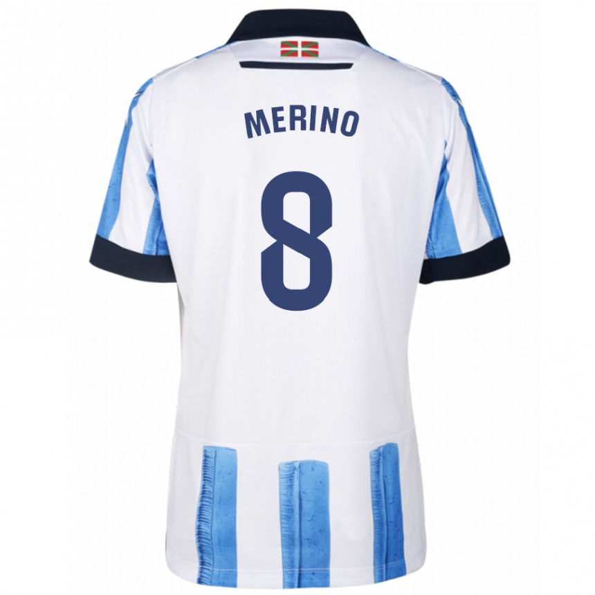 Kinder Fußball Mikel Merino #8 Blau Weiss Heimtrikot Trikot 2023/24 T-Shirt Luxemburg