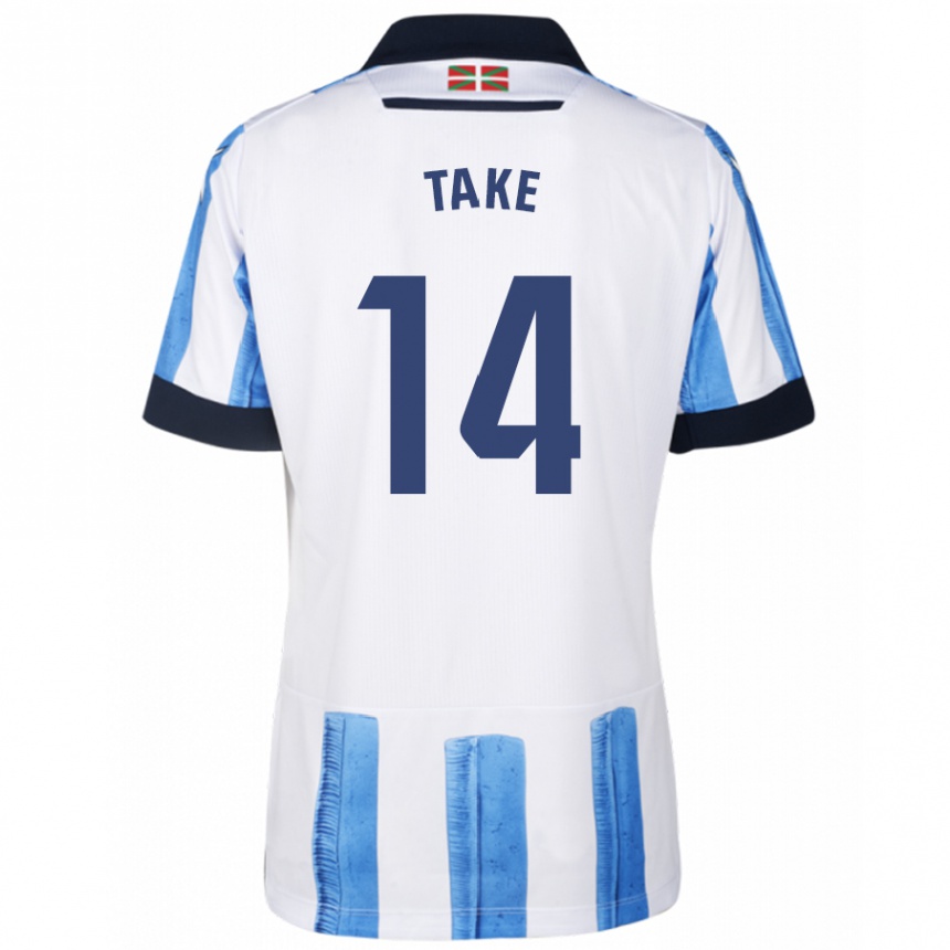 Kinder Fußball Takefusa Kubo #14 Blau Weiss Heimtrikot Trikot 2023/24 T-Shirt Luxemburg