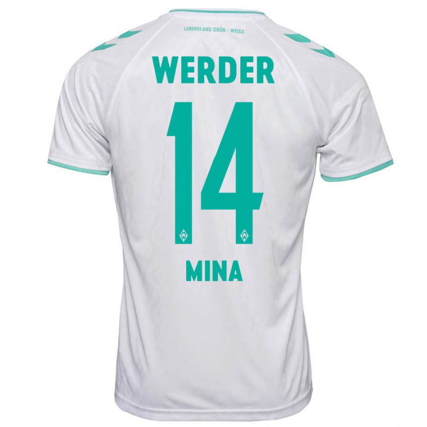 Kinder Fußball Johan Mina #14 Weiß Auswärtstrikot Trikot 2023/24 T-Shirt Luxemburg