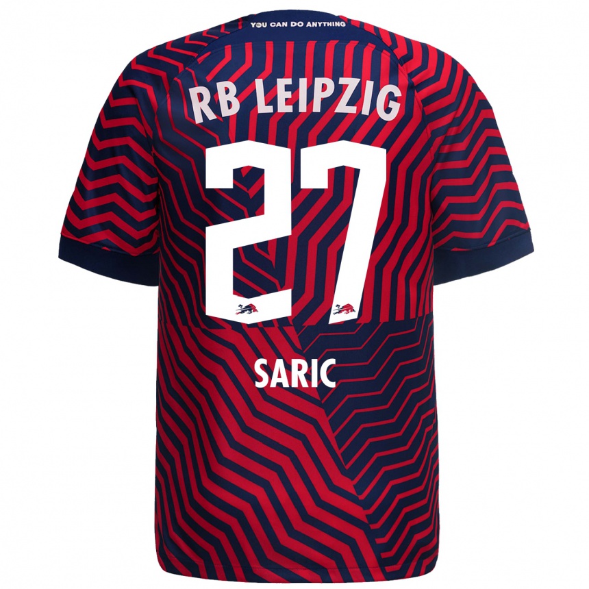 Kinder Fußball Lucio Saric #27 Blau Rot Auswärtstrikot Trikot 2023/24 T-Shirt Luxemburg