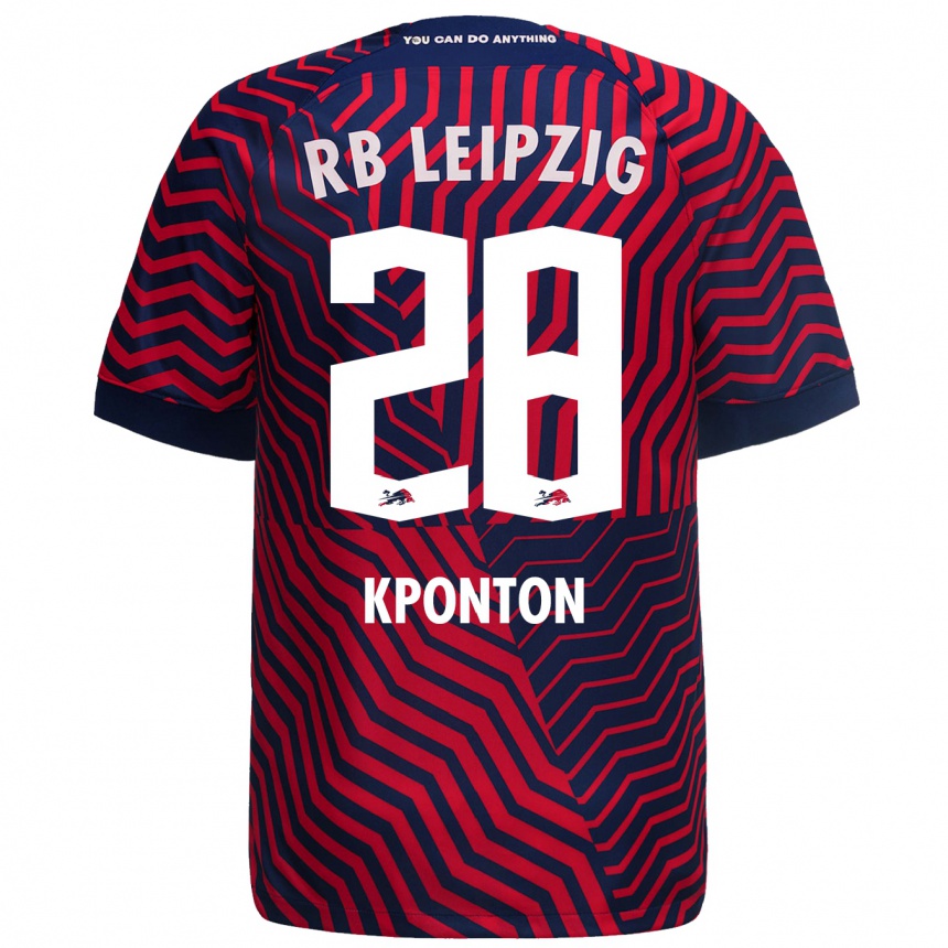 Kinder Fußball Marwan Kponton #28 Blau Rot Auswärtstrikot Trikot 2023/24 T-Shirt Luxemburg